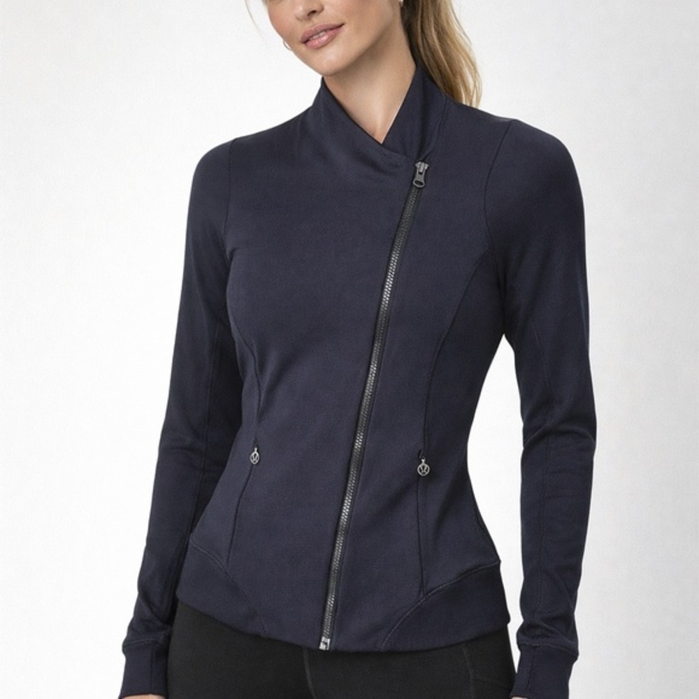 Lululemon emerge renewed deep navy purple asymmetrical zip jacket
